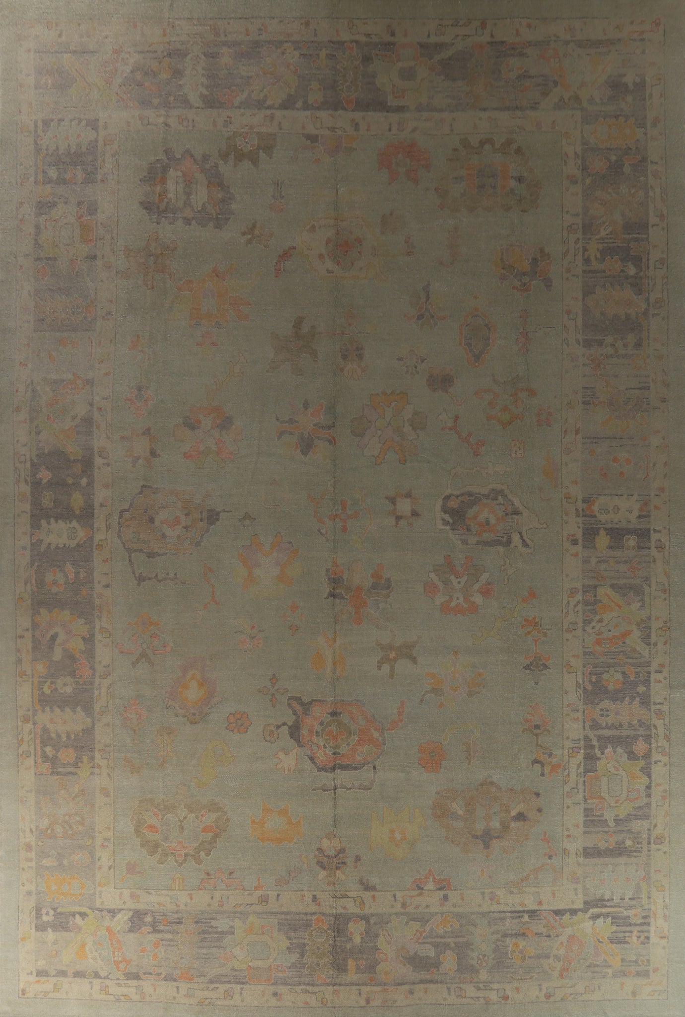 Vegetable Dye Green Oushak Turkish Large Rug 14x20