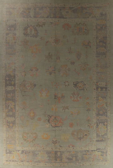 Vegetable Dye Green Oushak Turkish Large Rug 14x20
