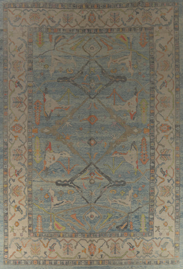 Handmade Blue Oushak Vegetable Dye Large Rug 12x16