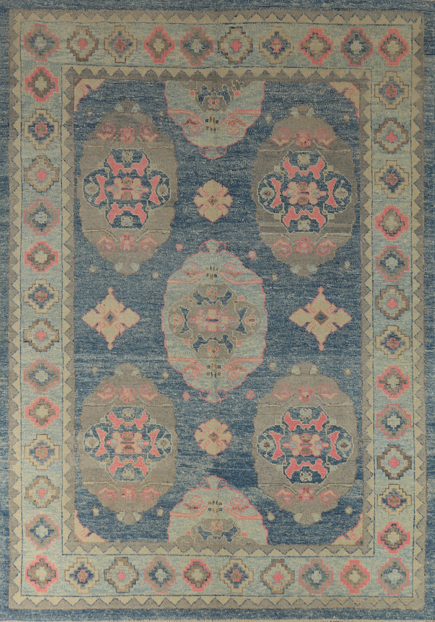 Vegetable Dye Blue Oushak Turkish Area Rug 8x11