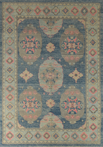 Vegetable Dye Blue Oushak Turkish Area Rug 8x11