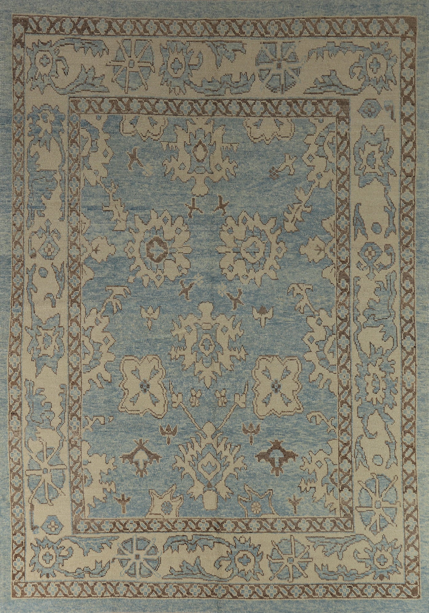 Vegetable Dye Blue Oushak Turkish Area Rug 8x11