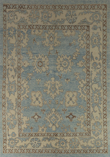 Vegetable Dye Blue Oushak Turkish Area Rug 8x11