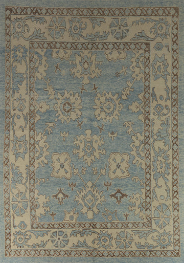 Vegetable Dye Blue Oushak Turkish Area Rug 8x11