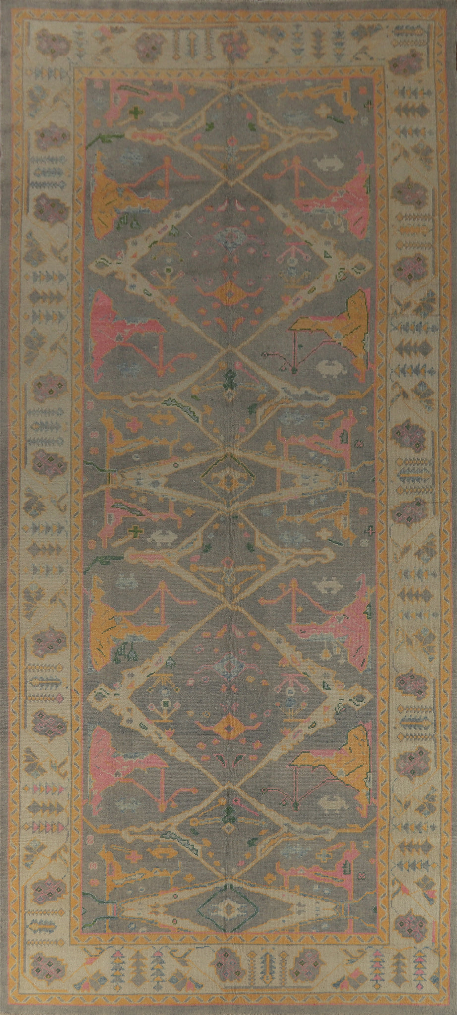Vegetable Dye Gray Oushak Turkish Large Rug 7x17