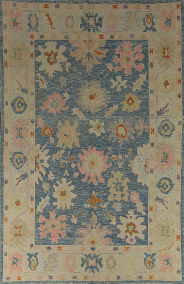 Vegetable Dye Blue Oushak Turkish Area Rug 8x12