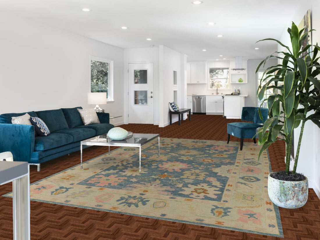 Vegetable Dye Blue Oushak Turkish Area Rug 8x12