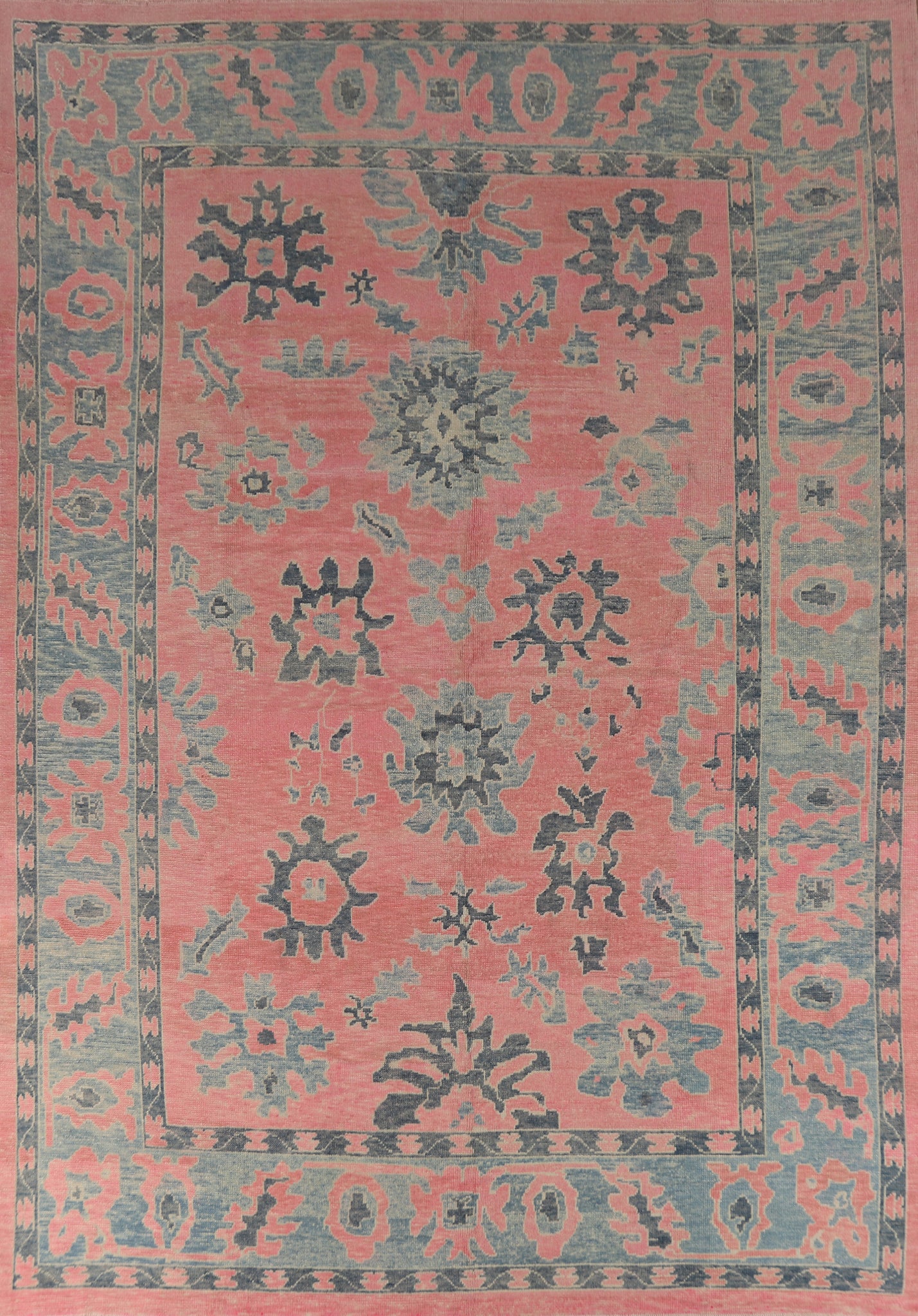 Vegetable Dye Pink Oushak Turkish Area Rug 9x12