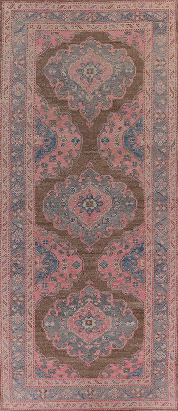 Vegetable Dye Pink & Brown Oushak Turkish Large Rug 7x17