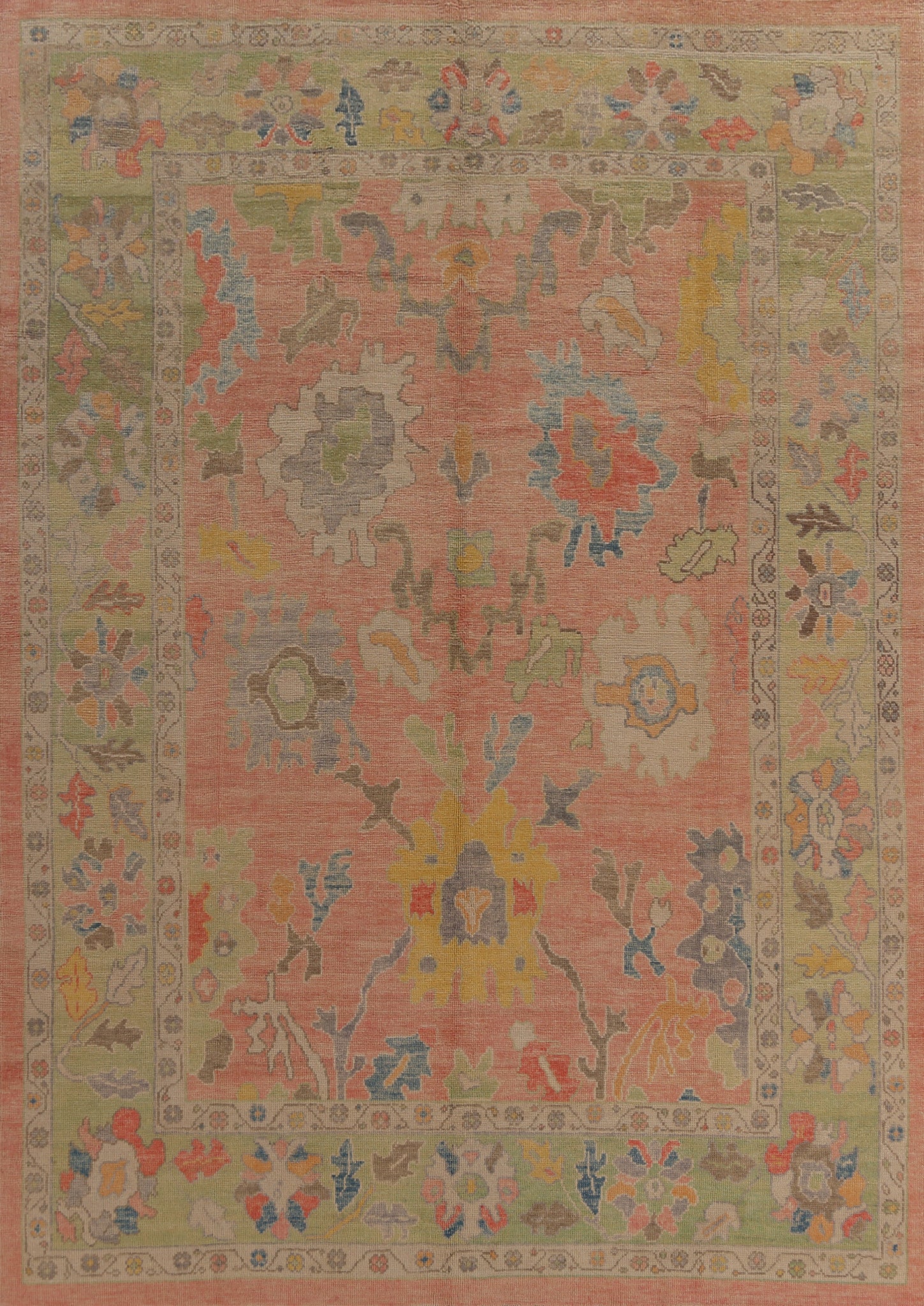 Vegetable Dye Floral Oushak Turkish Area Rug 9x12