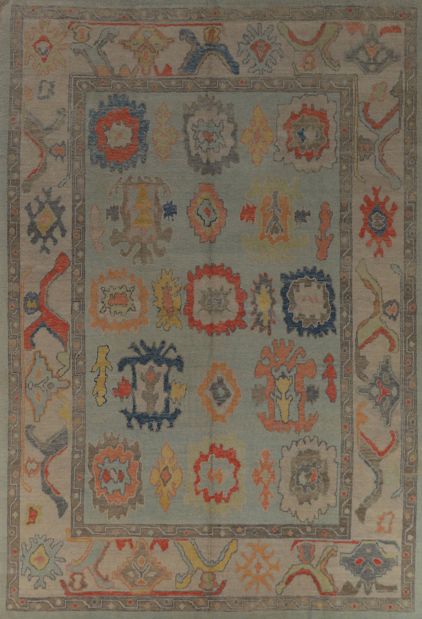 Aqua Blue Handmade Oushak Vegetable Dye Area Rug 9x12