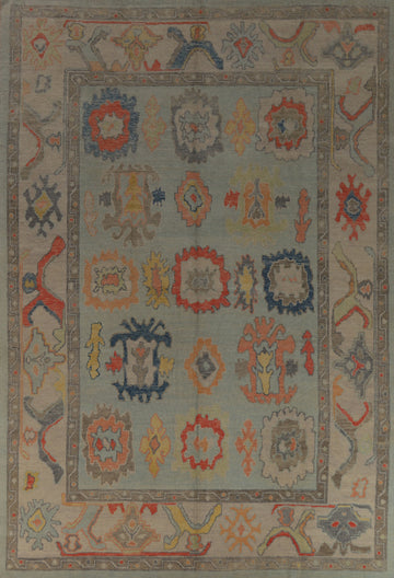 Aqua Blue Handmade Oushak Vegetable Dye Area Rug 9x12