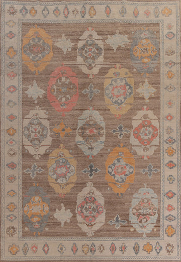 Vegetable Dye Brown Oushak Turkish Area Rug 9x12