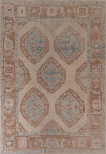 Vegetable Dye Geometric Oushak Turkish Area Rug 9x12