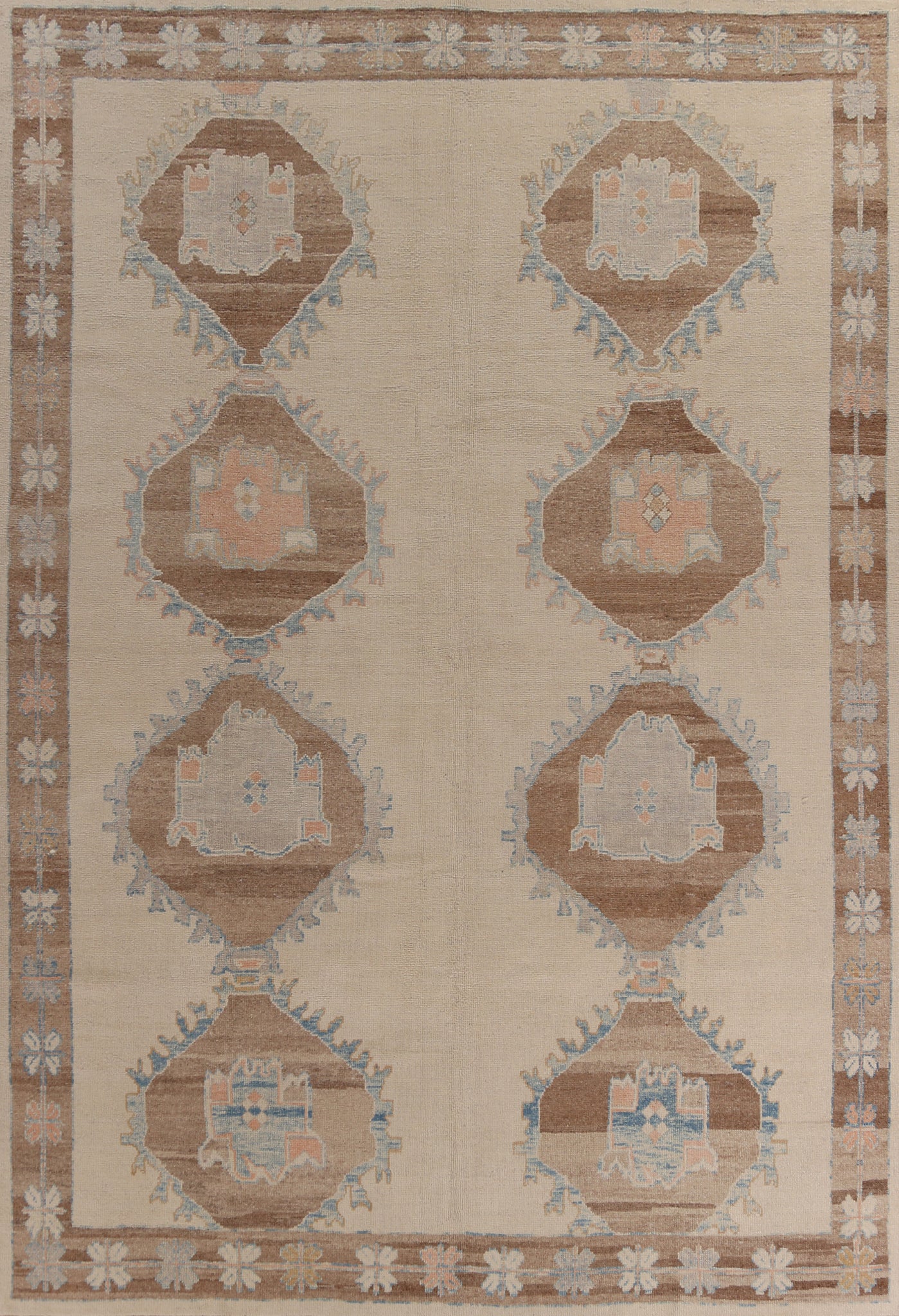 Vegetable Dye Geometric Oushak Turkish Area Rug 10x13