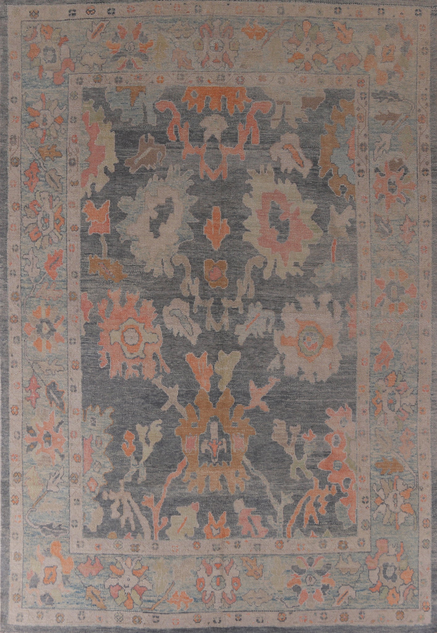 Vegetable Dye Floral Oushak Turkish Area Rug 9x12