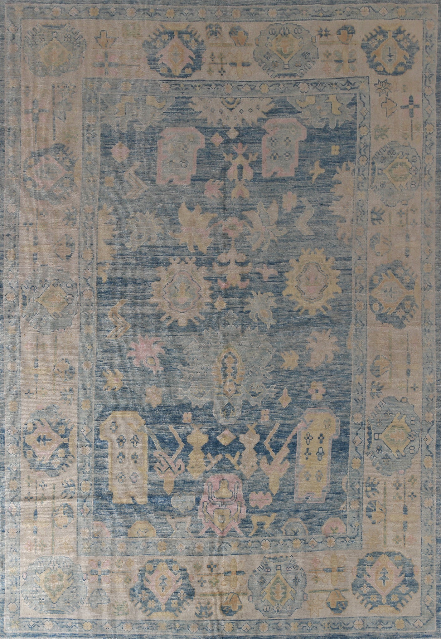 Vegetable Dye Blue Oushak Turkish Area Rug 8x11