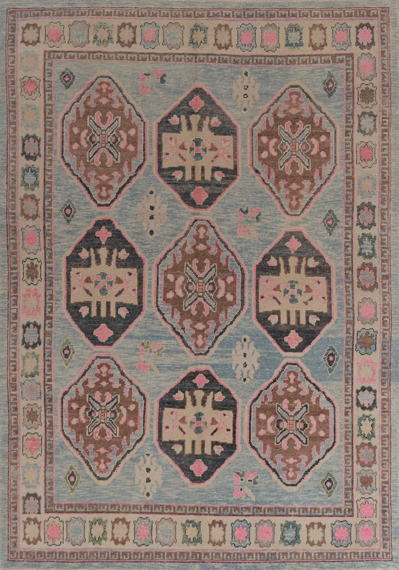 Vegetable Dye Blue Oushak Turkish Area Rug 8x11
