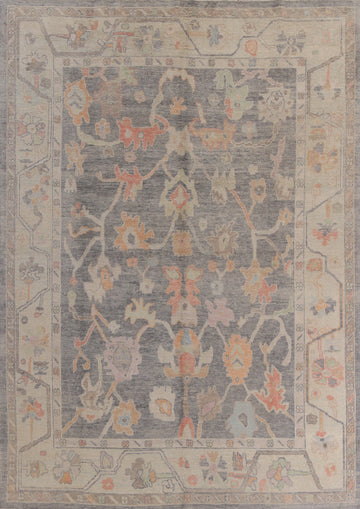 Handmade Gray Floral Oushak Vegetable Dye Area Rug 9x12