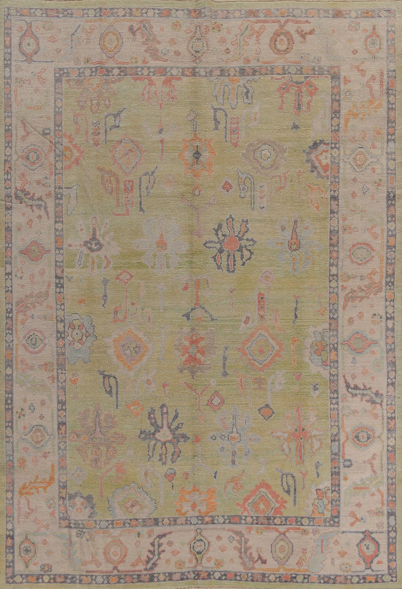 Pistachio Green Wool Oushak Vegetable Dye Area Rug 9x12