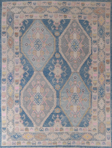 Vegetable Dye Blue Oushak Turkish Area Rug 8x10