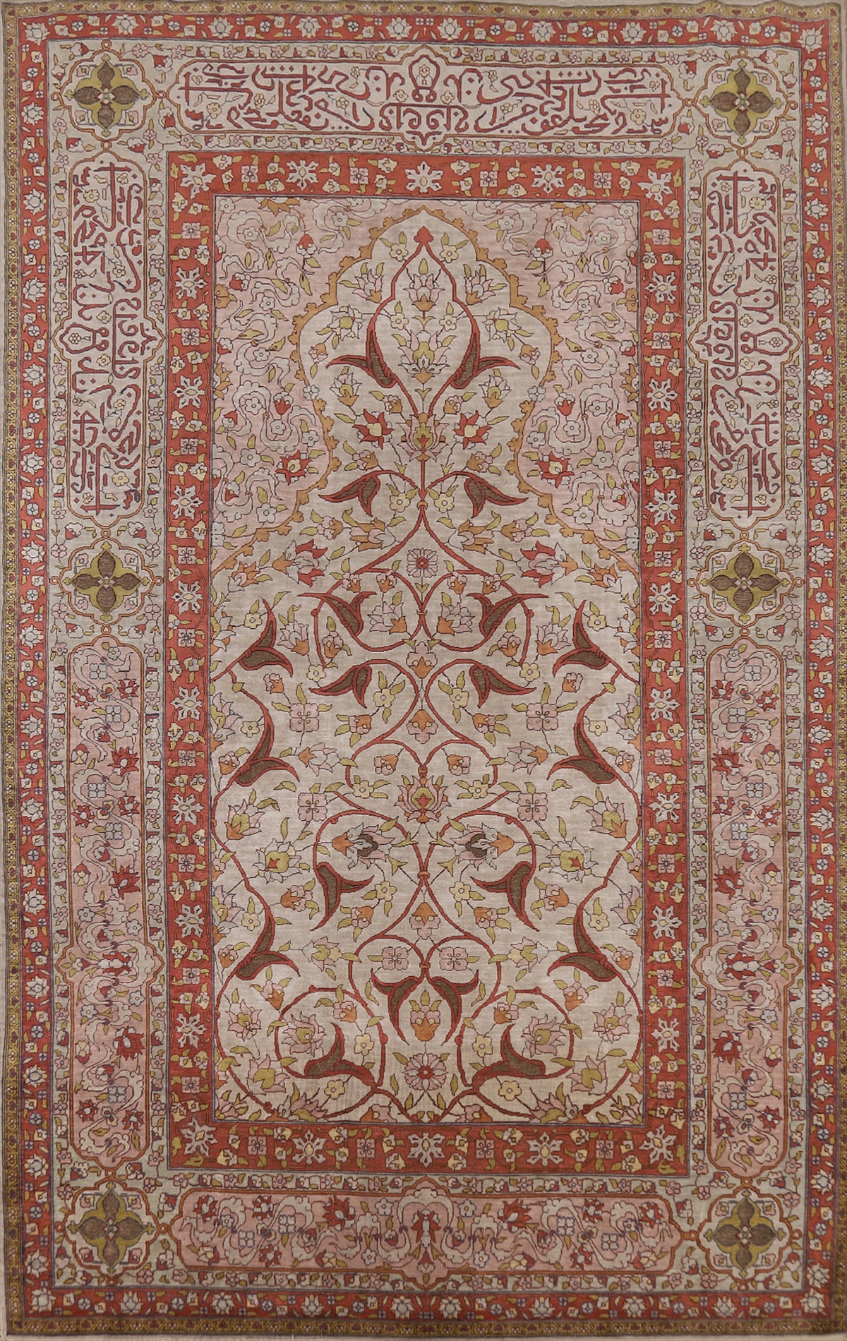 Pre-1900 Antique Hereke Vegetable Dye Silk Turkish Rug 4x7