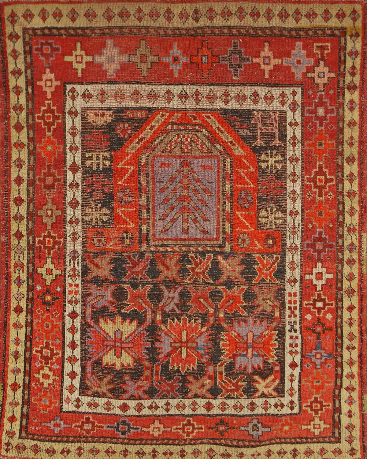 Pre-1900 Antique Anatolian Vegetable Dye Turkish Rug 4x4