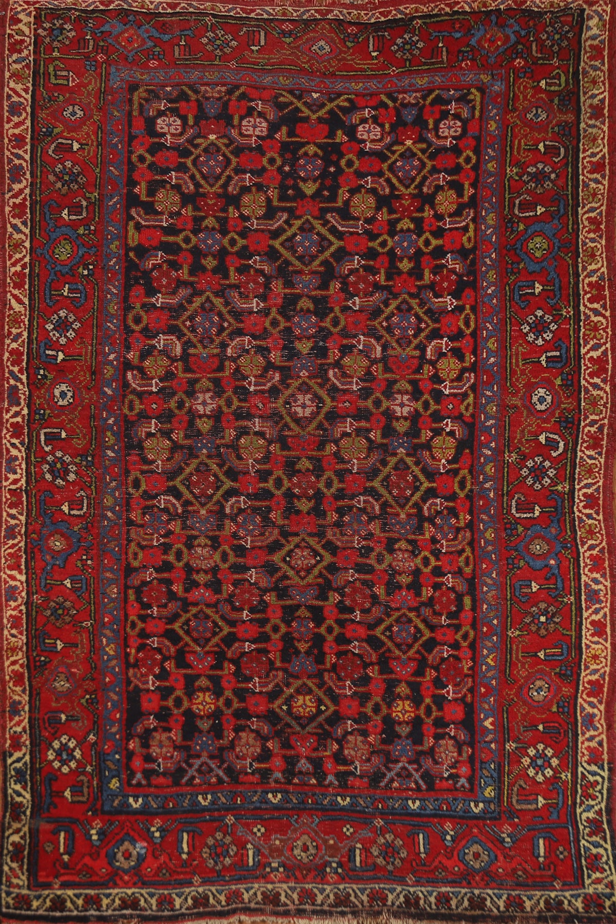 Pre-1900 Vegetable Dye Bidjar Halvaei Persian Rug 4x6