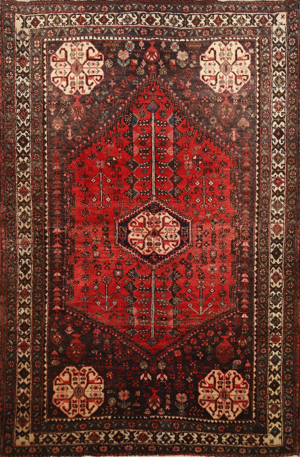 Vintage Geometric Shiraz Persian Rug 4x5