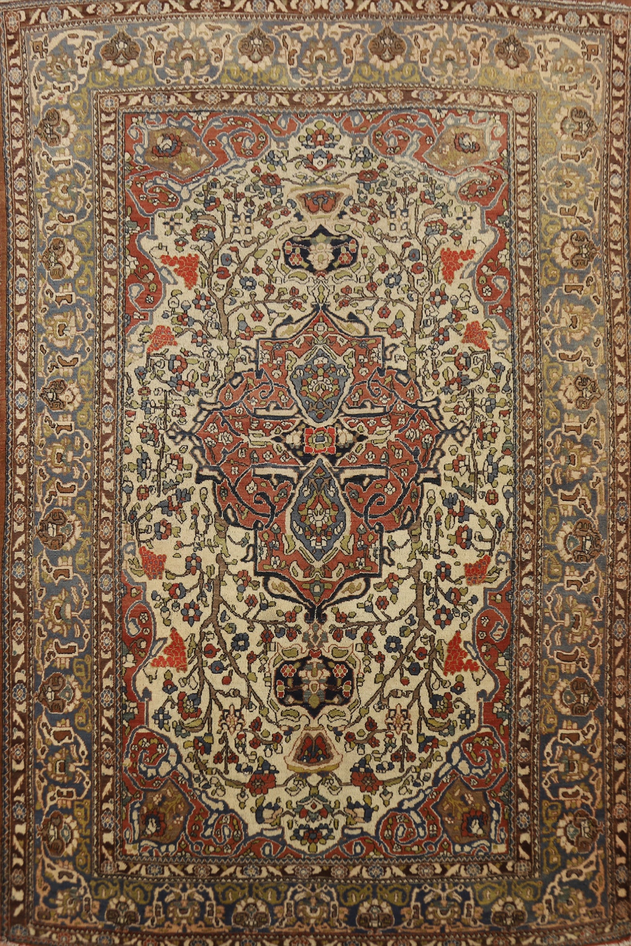 Pre-1900 Vegetable Dye Sarouk Farahan Persian Rug 5x7