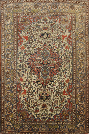 Pre-1900 Vegetable Dye Sarouk Farahan Persian Rug 5x7