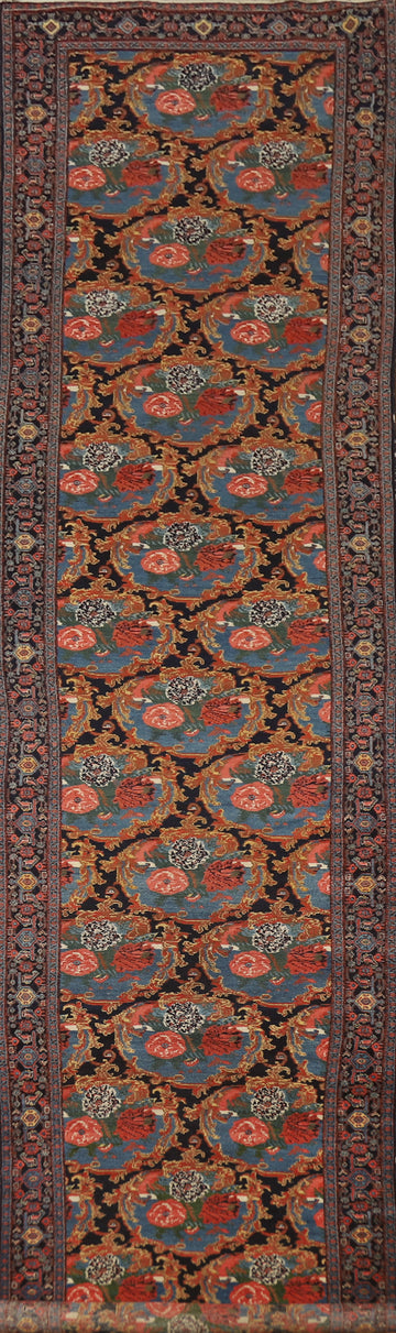 Antique Vegetable Dye Senneh Persian Runner Rug 3x19