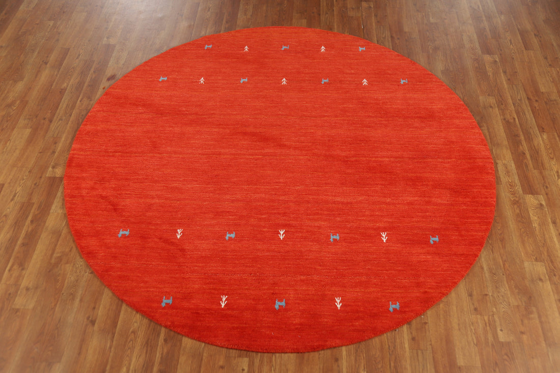 Orange Red Wool Round Gabbeh Indian Area Rug 6x6