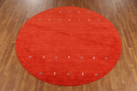 Orange Red Wool Round Gabbeh Indian Area Rug 6x6