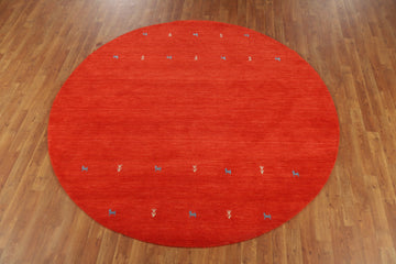 Orange Red Wool Round Gabbeh Indian Area Rug 6x6