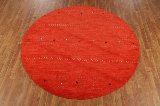 Tribal Wool Round Gabbeh Indian Area Rug 7x7