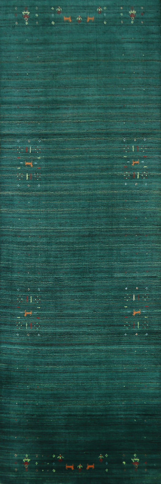 Tribal Green Gabbeh Indian Runner Rug 3x10