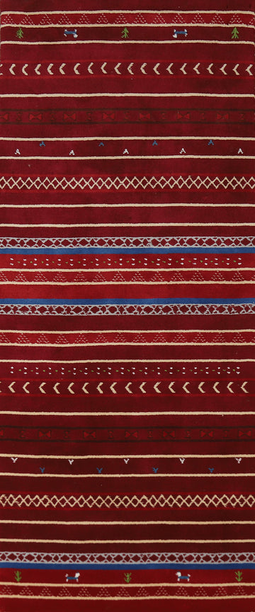 Striped Red Wool Gabbeh Indian Runner Rug 3x8