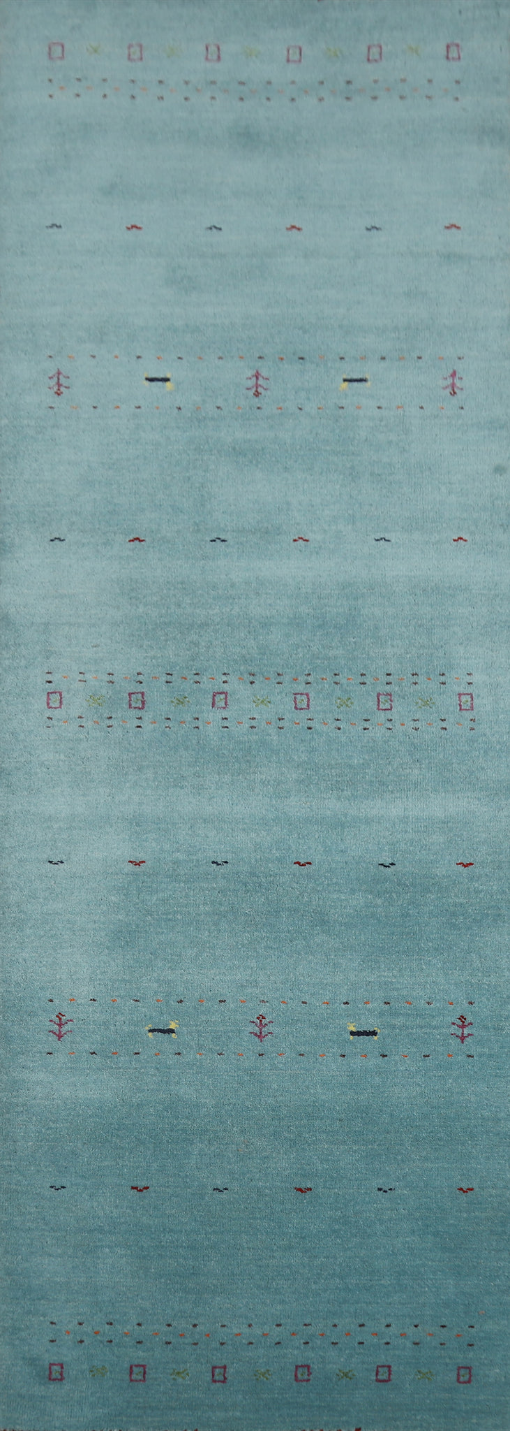 Light Blue Animals Gabbeh Indian Runner Rug 3x10