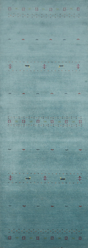 Light Blue Animals Gabbeh Indian Runner Rug 3x10