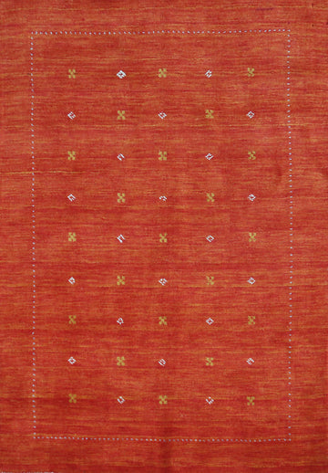 Tribal Orange Red Gabbeh Indian Rug 5x6