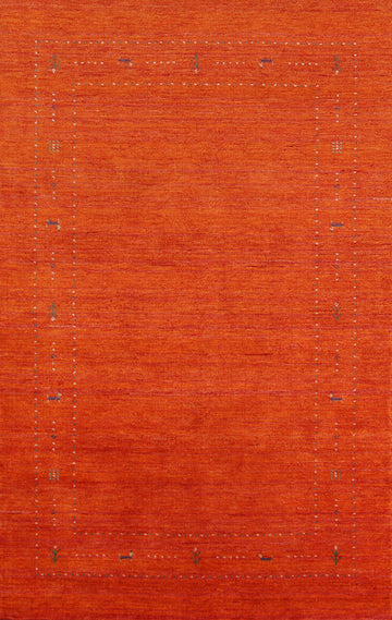 Handmade Wool Orange Gabbeh Indian Area Rug 5x8