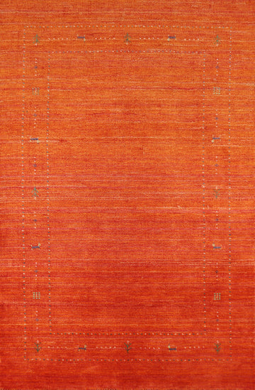 Orange Wool Tribal Gabbeh Indian Area Rug 5x8