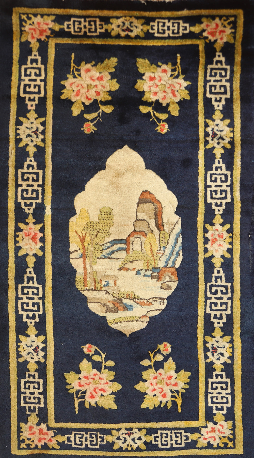 Pictorial Blue Art Deco Chinese Accent Rug 2x4