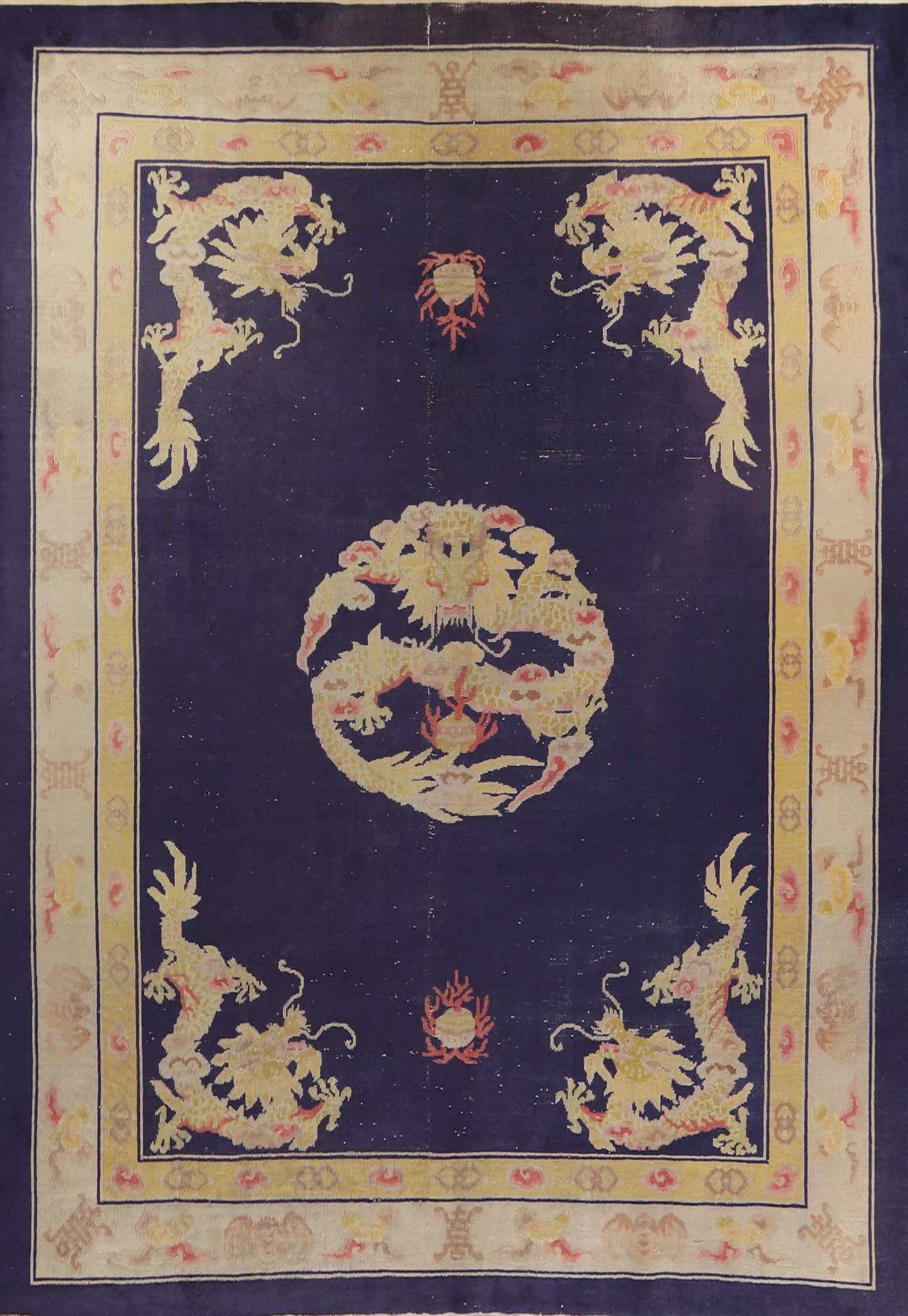 Antique Blue Art Deco Chinese Area Rug 9x12