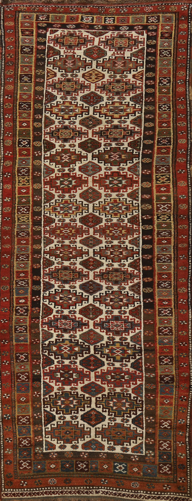 Geometric Wool Kazak Oriental Runner Rug 4x12