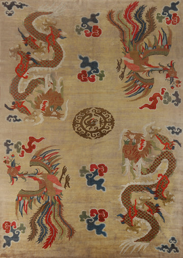 Vegetable Dye Pictorial Art Deco Chinese Area Rug 9x11