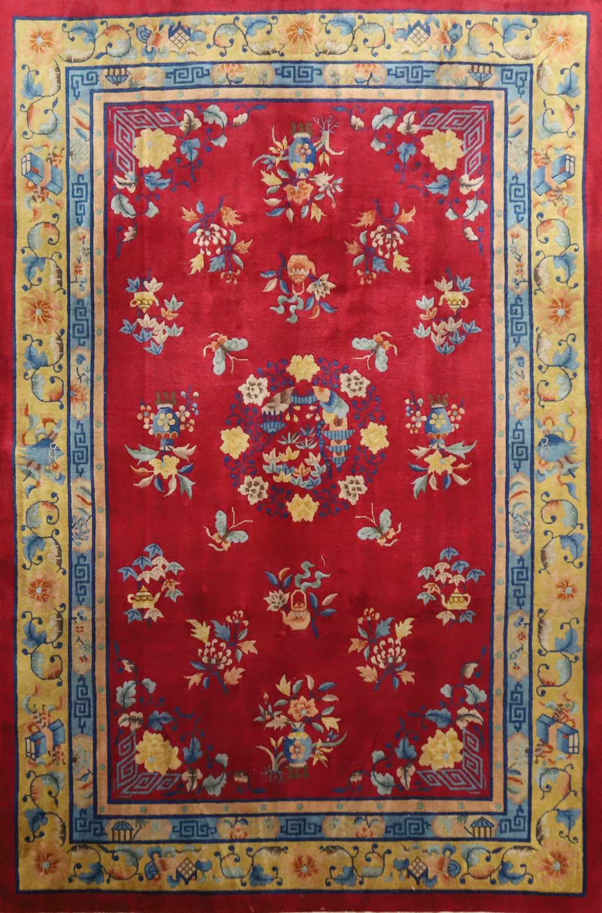 Vintage Floral Red Art Deco Chinese Area Rug 6x9