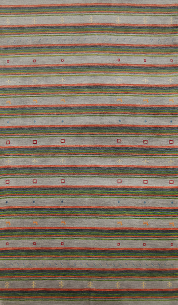 Striped Wool Gabbeh Indian Area Rug 5x10