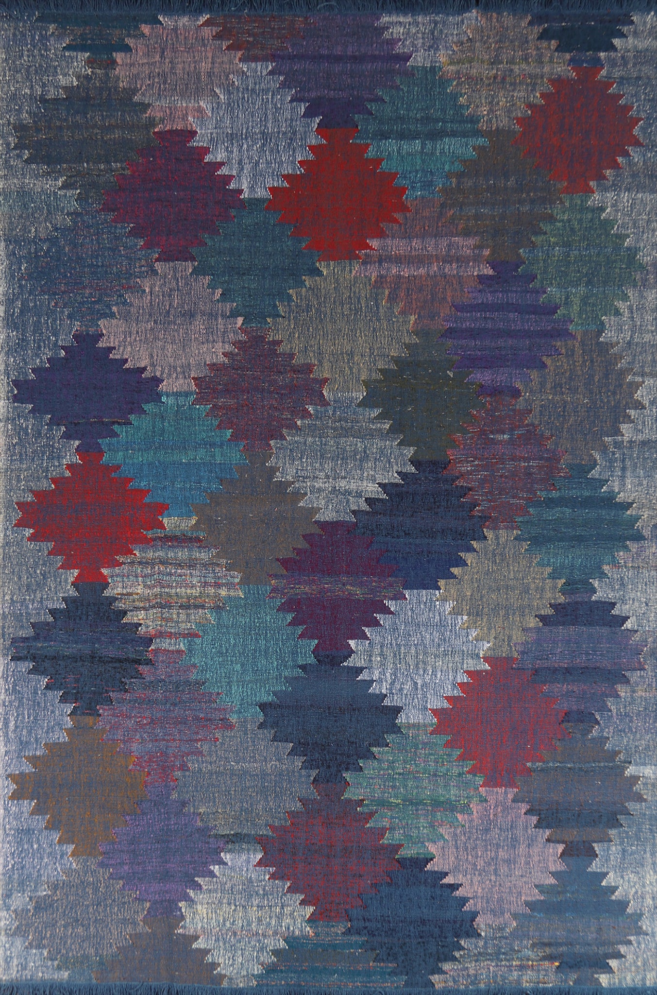 Modern Wool Trellis Kilim Turkish Area Rug 8x11